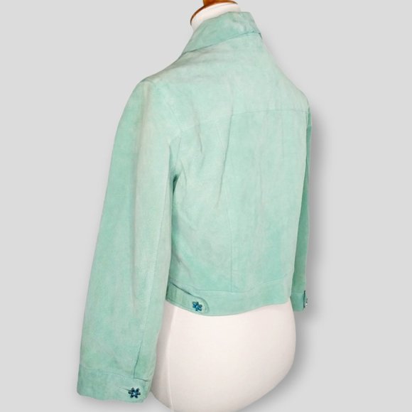 Vintage Wilsons Leather 100% Suede Cropped Jacket Size Large Aqua Barbiecore - Picture 6 of 12